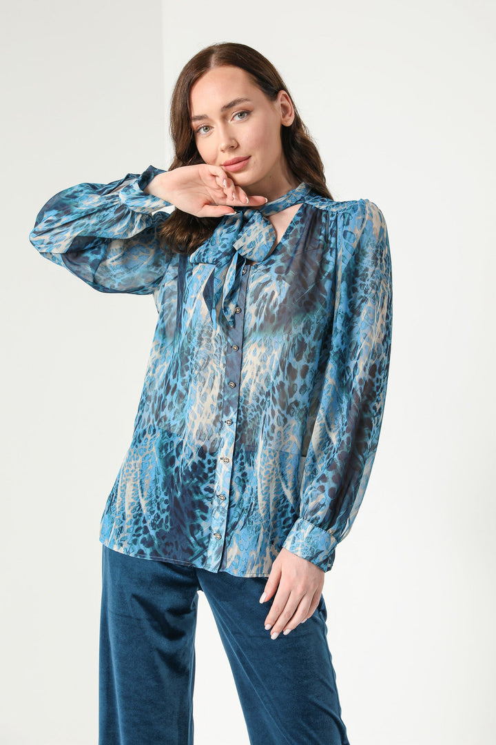 PRINTED NECK TIE BLOUSE