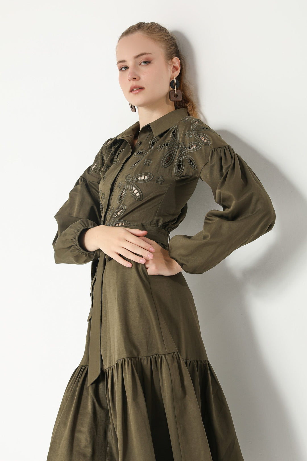 EMBROIDERED POPLIN SHIRT DRESS