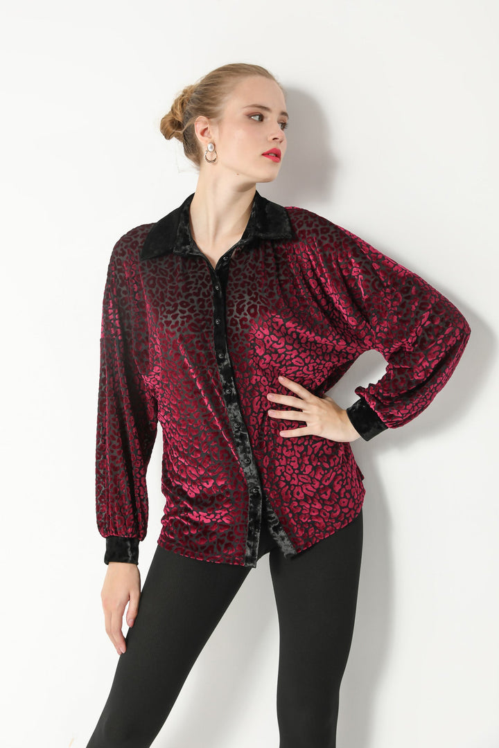 LEOPARD PRINT VELVET SHIRT